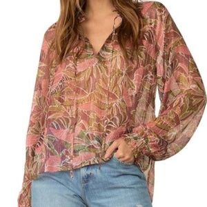 Elan pink/gold floral blouse